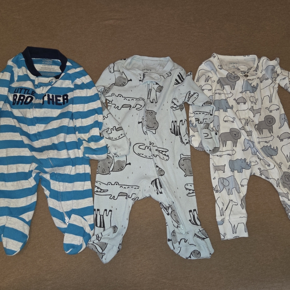 Adorable Blue Striped and Animal Print Footies